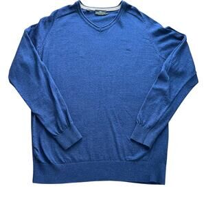 Rodd & Gunn 100% Extra Fine Merino Wool  V-Neck Blue Knit Sweater Men's Size XL